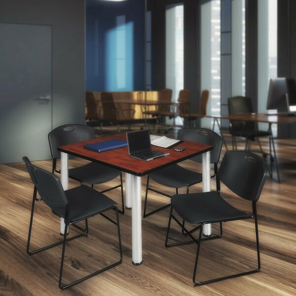 Kee/Zeng Square Tables > Breakroom Tables > Kee Square Table & Chair Sets, 42 W, 42 L, 29 H, Cherry TB4242CHBPCM44BK